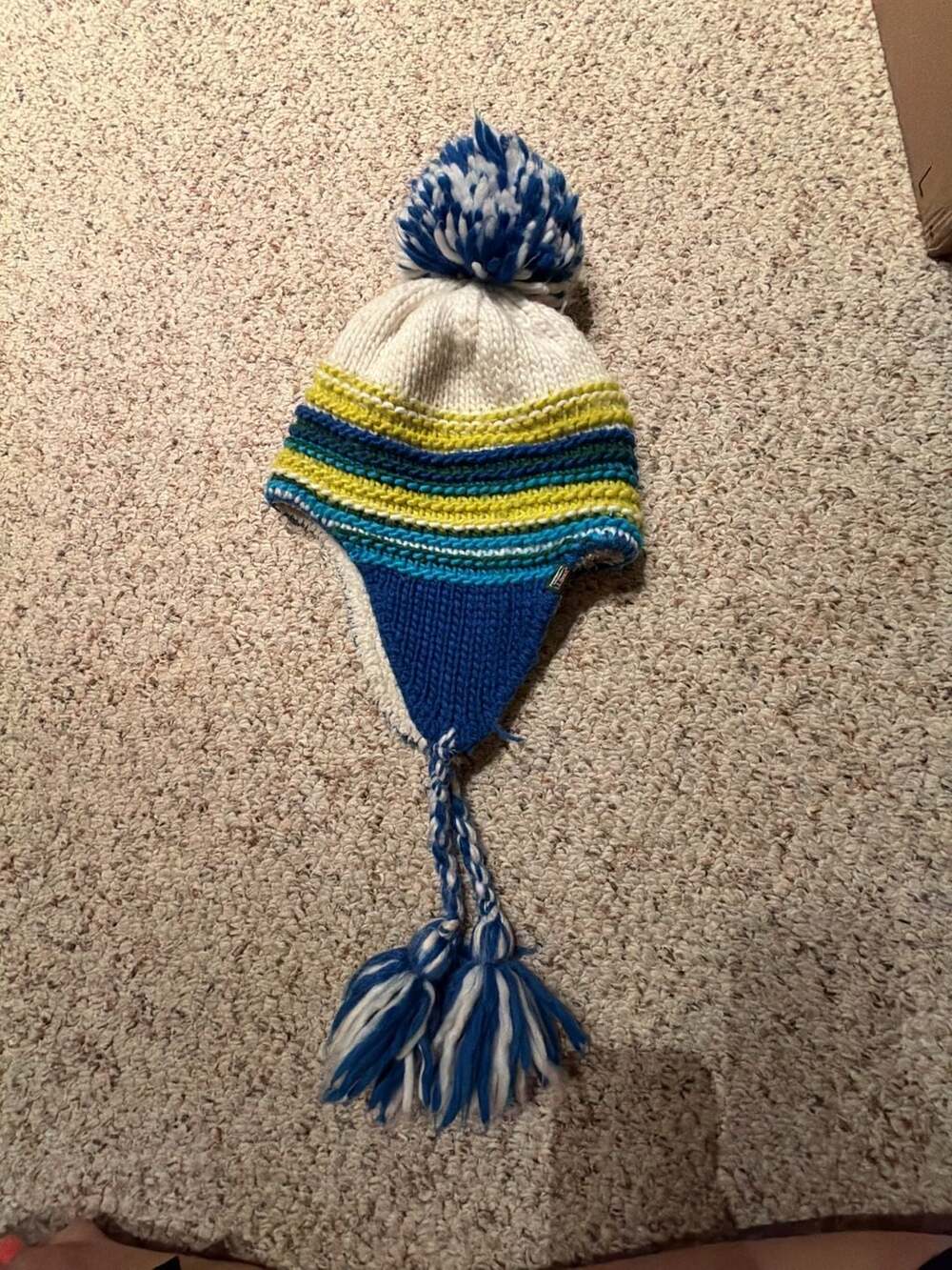 L.L. Bean Knit Peruvian Winter Hat Ear Flap Beanie with Pom Pom